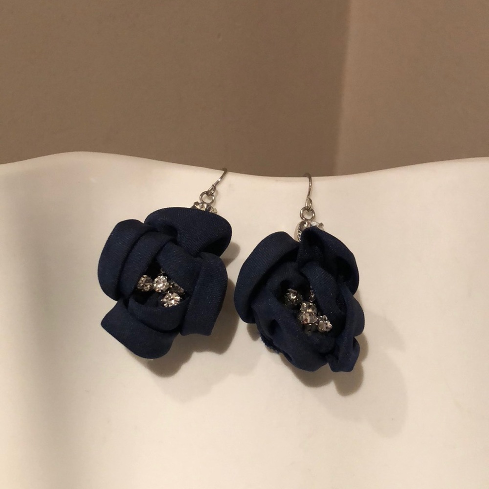 Blue Flower & Crystal Earrings
